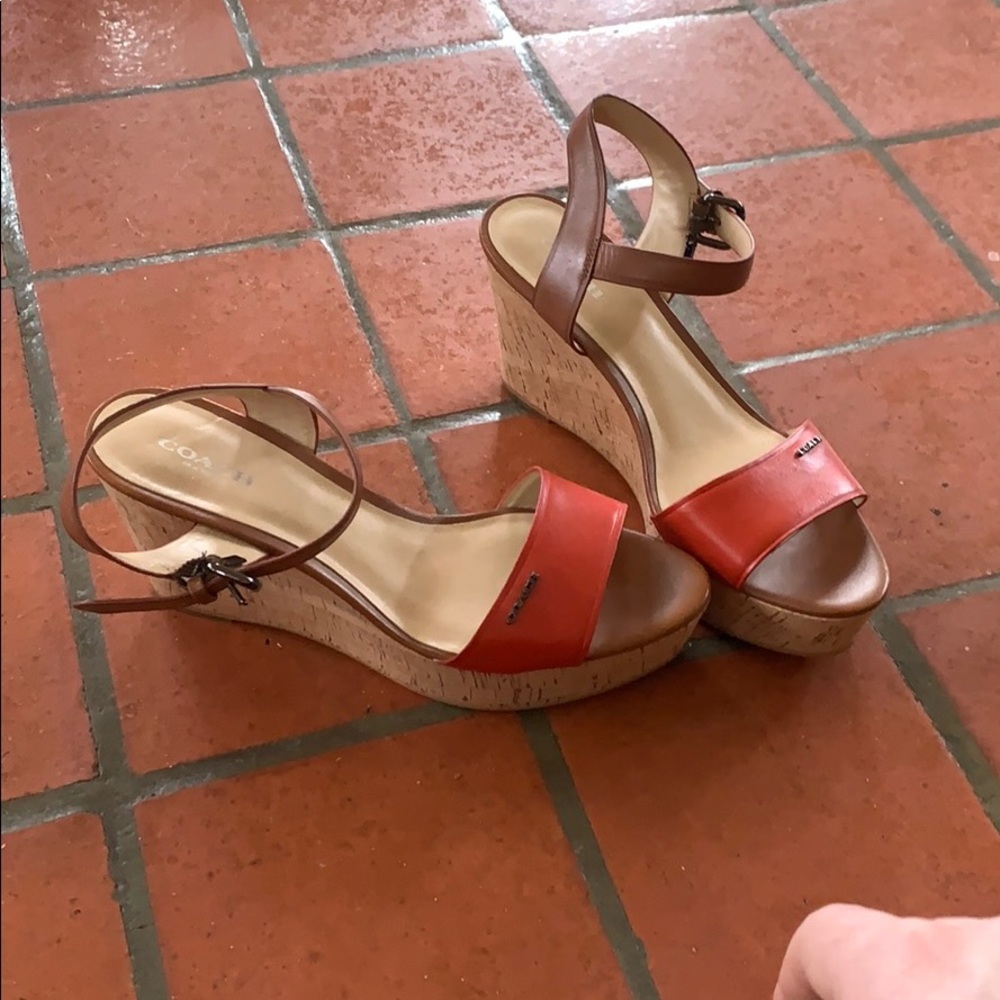 Coach tan and coral wedges